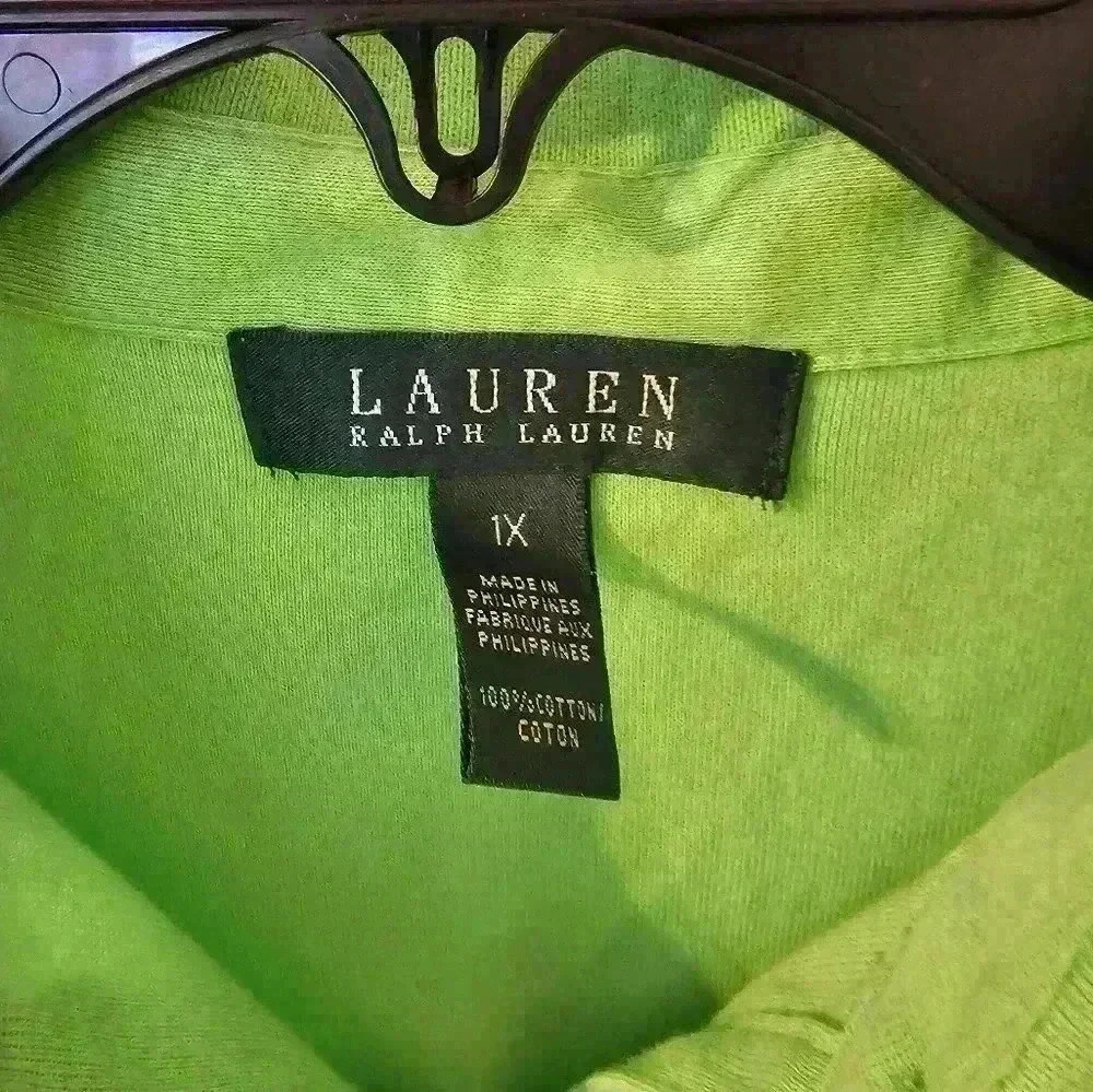 Lauren Ralph Lauren Lime Green Ruffle Button Polo Plus Size 1X - Picture 2 of 4
